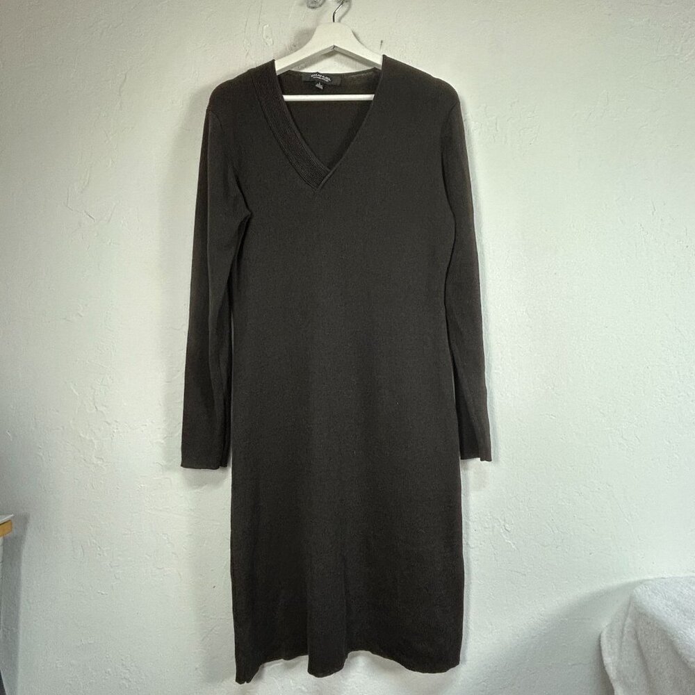 Emanuel Ungaro Womens Long Sleeve V-Neck Shift Dress Large Black Knit Pullover